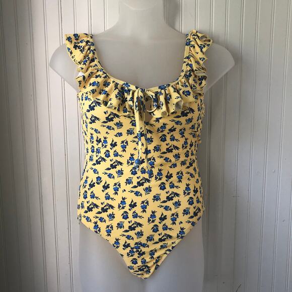 JESSICA SIMPSON Retail $98 Yellow Floral Delight Ruffle One Piece Size Medium - Picture 1 of 7